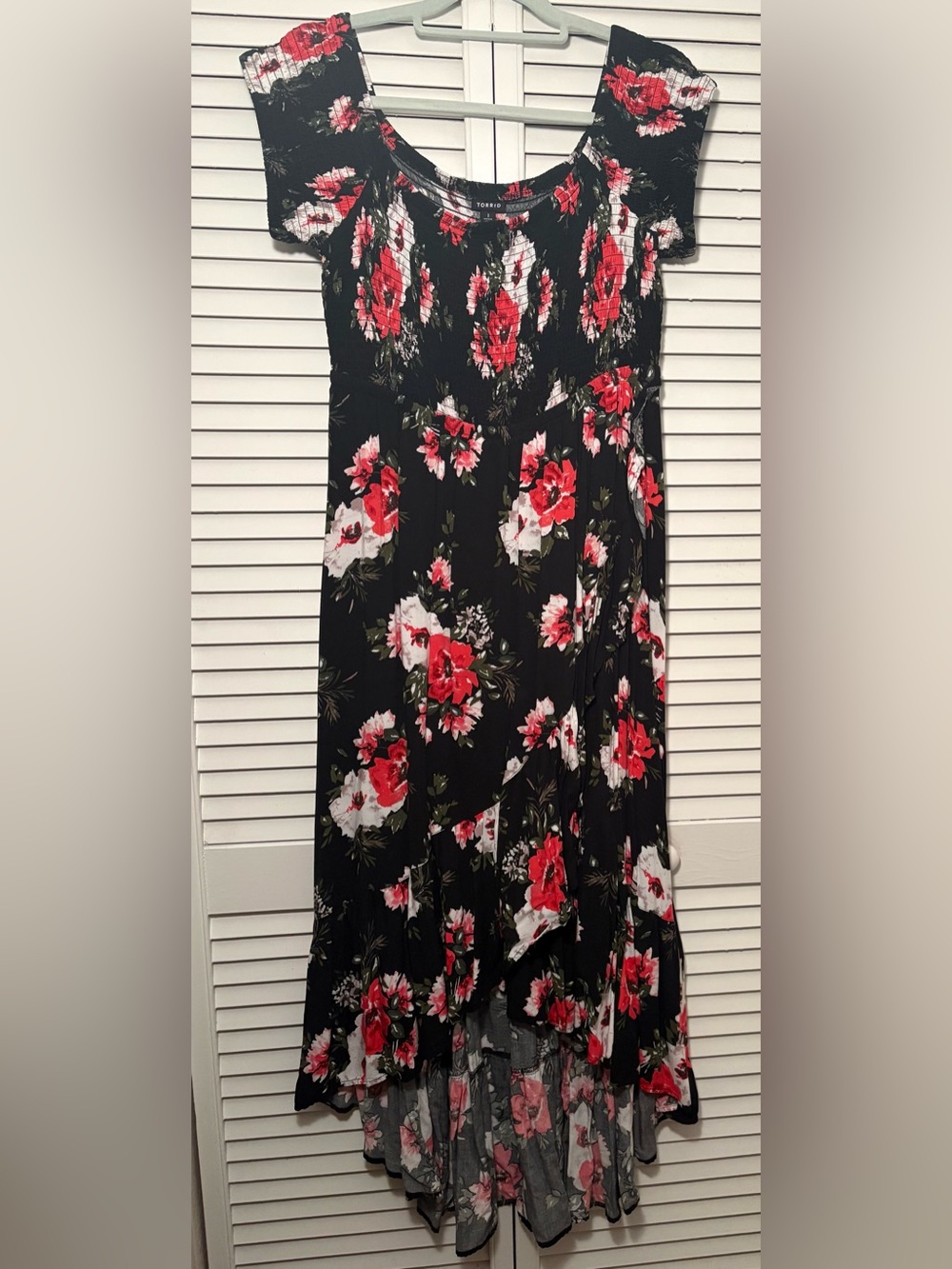 Torrid Black High-Low Maxi Dress with Red & White Floral Print